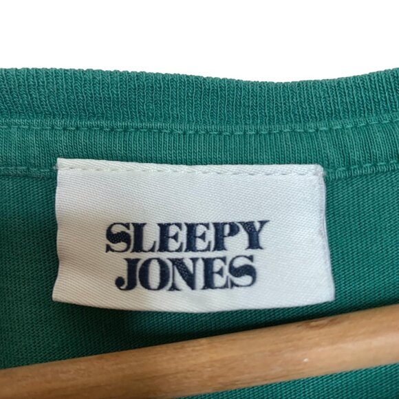 Sleepy Jones Jokes Tee Shirt Collegiate Lettering Green Top Graphic Tee Medium - Picture 2 of 6